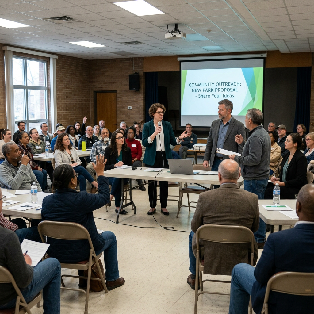 Residents discuss a new park proposal during a community outreach meeting